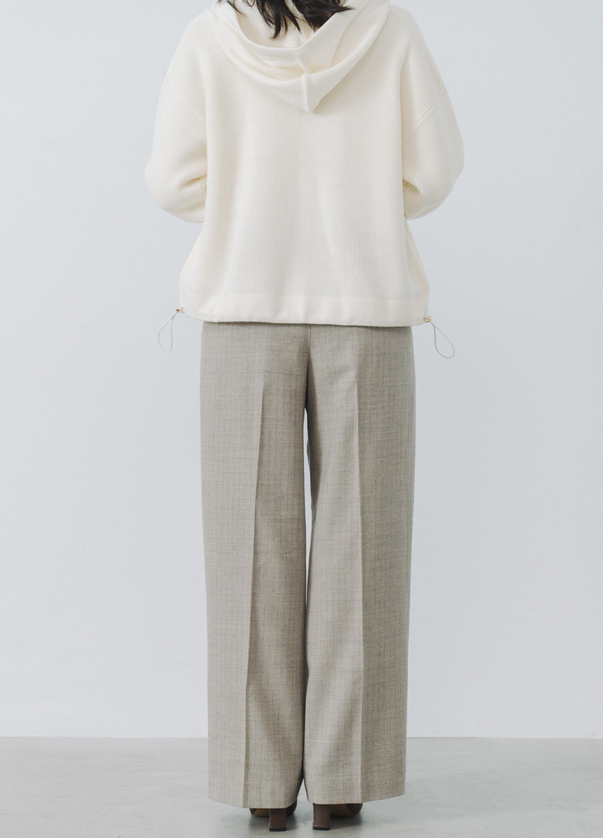 法蘭絨條紋綁帶寬褲